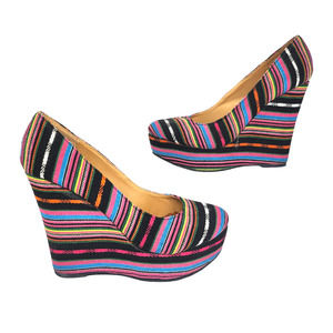 Top Moda Shoes 5.5 Chucky Rainbow Striped Platform Rave Beach Summer Wedge Heels